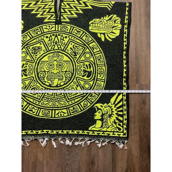 Vintage Mexican Mayan Calendar Aztec Reversible Blanket Serape Tijuana Poncho - Picture 10 of 11